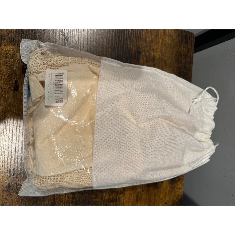 Venhoo Reusable Produce Bag Set of 7 Cream Cotton Mesh Drawstring Eco Friendly
